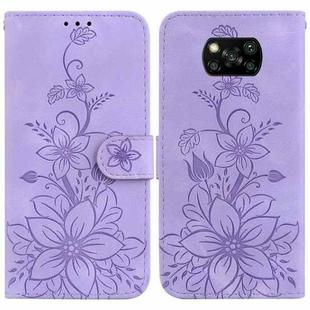 For Xiaomi Poco X3 NFC / X3 / X3 Pro Lily Embossed Leather Phone Case(Purple)