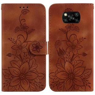 For Xiaomi Poco X3 NFC / X3 / X3 Pro Lily Embossed Leather Phone Case(Brown)