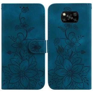 For Xiaomi Poco X3 NFC / X3 / X3 Pro Lily Embossed Leather Phone Case(Dark Blue)