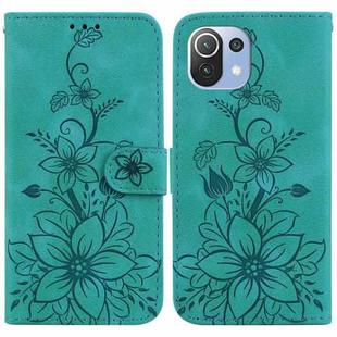 For Xiaomi Mi 11 Lite 4G/5G Lily Embossed Leather Phone Case(Green)