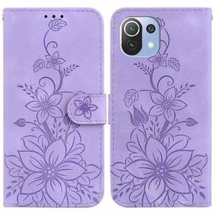 For Xiaomi Mi 11 Lite 4G/5G Lily Embossed Leather Phone Case(Purple)