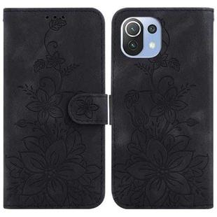 For Xiaomi Mi 11 Lite 4G/5G Lily Embossed Leather Phone Case(Black)