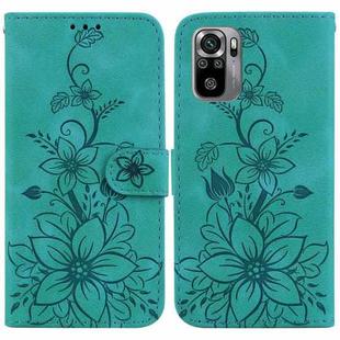 For Xiaomi Redmi Note 10 4G / Note 10S Lily Embossed Leather Phone Case(Green)