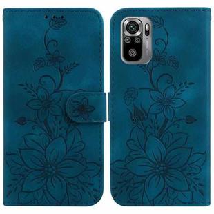 For Xiaomi Redmi Note 10 4G / Note 10S Lily Embossed Leather Phone Case(Dark Blue)