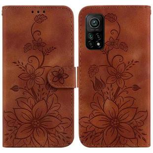 For Xiaomi Mi 10T Pro 5G / Mi 10T 5G Lily Embossed Leather Phone Case(Brown)