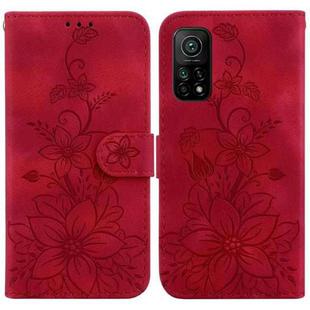 For Xiaomi Mi 10T Pro 5G / Mi 10T 5G Lily Embossed Leather Phone Case(Red)