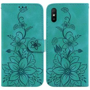 For Xiaomi Redmi 9A Lily Embossed Leather Phone Case(Green)