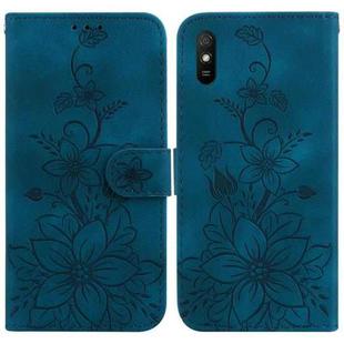 For Xiaomi Redmi 9A Lily Embossed Leather Phone Case(Dark Blue)
