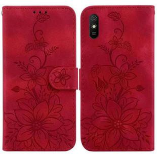 For Xiaomi Redmi 9A Lily Embossed Leather Phone Case(Red)