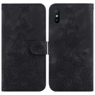 For Xiaomi Redmi 9A Lily Embossed Leather Phone Case(Black)