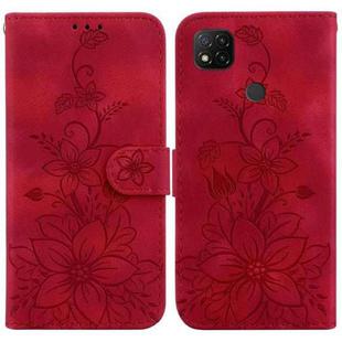 For Xiaomi Redmi 9C Lily Embossed Leather Phone Case(Red)