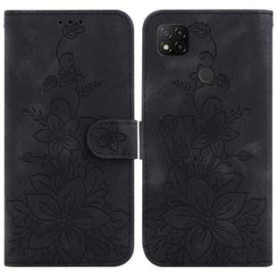 For Xiaomi Redmi 9C Lily Embossed Leather Phone Case(Black)