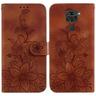 For Xiaomi Redmi Note 9 / 10X 4G Lily Embossed Leather Phone Case(Brown)
