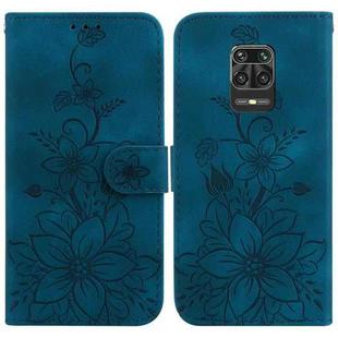 For Xiaomi Redmi Note 9 Pro/9S/9 Pro Max Lily Embossed Leather Phone Case(Dark Blue)