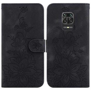 For Xiaomi Redmi Note 9 Pro/9S/9 Pro Max Lily Embossed Leather Phone Case(Black)