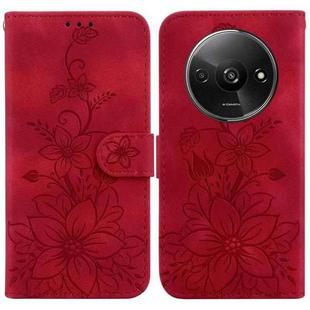 For Xiaomi Redmi A3 Lily Embossed Leather Phone Case(Red)