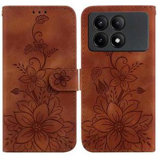 For Xiaomi Redmi K70E / Poco X6 Pro Lily Embossed Leather Phone Case(Brown)