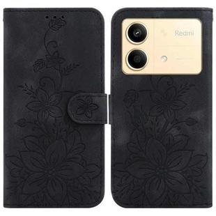 For Xiaomi Redmi Note 13R Pro Lily Embossed Leather Phone Case(Black)