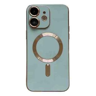 For iPhone 12 Magsafe Plating TPU Phone Case with Lens Film(Light Green)