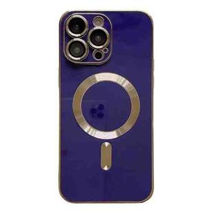 For iPhone 12 Pro Magsafe Plating TPU Phone Case with Lens Film(Blue)