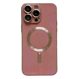 For iPhone 12 Pro Max Magsafe Plating TPU Phone Case with Lens Film(Rose Red)