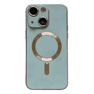 For iPhone 14 Plus Magsafe Plating TPU Phone Case with Lens Film(Light Green)