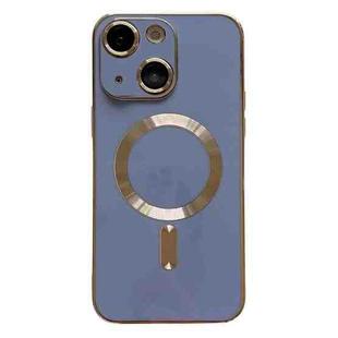For iPhone 15 Plus Magsafe Plating TPU Phone Case with Lens Film(Light Blue)