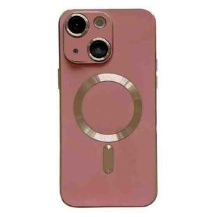 For iPhone 15 Plus Magsafe Plating TPU Phone Case with Lens Film(Rose Red)