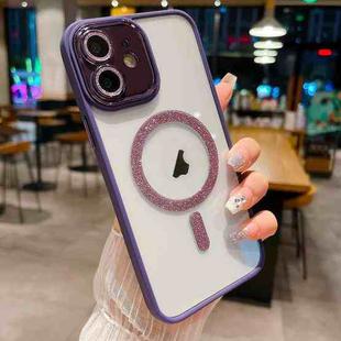 For iPhone 11 MagSafe Gradient Color Glitter TPU + Acrylic Phone Case with Lens Film(Purple)