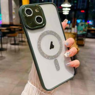 For iPhone 14 Plus MagSafe Gradient Color Glitter TPU + Acrylic Phone Case with Lens Film(Green)