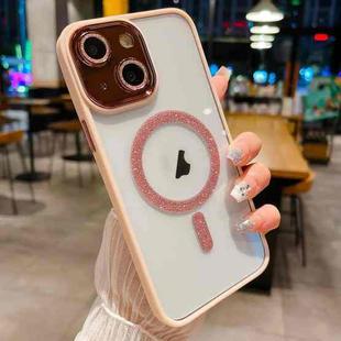 For iPhone 15 Plus MagSafe Gradient Color Glitter TPU + Acrylic Phone Case with Lens Film(Pink)