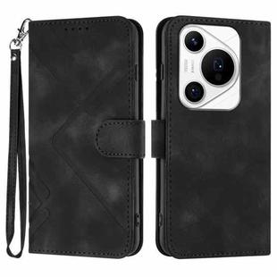 For Huawei Pura 70 Pro/70 Pro+ Line Pattern Skin Feel Leather Phone Case(Black)