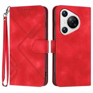 For Huawei Pura 70 Line Pattern Skin Feel Leather Phone Case(Red)