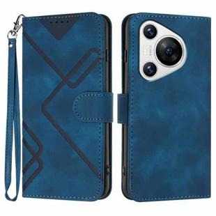 For Huawei Pura 70 Line Pattern Skin Feel Leather Phone Case(Royal Blue)