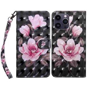 For iPhone 15 Pro Max 3D Painted Leather Phone Case(Pink Flower)