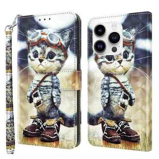 For iPhone 15 Pro 3D Painted Leather Phone Case(Naughty Cat)