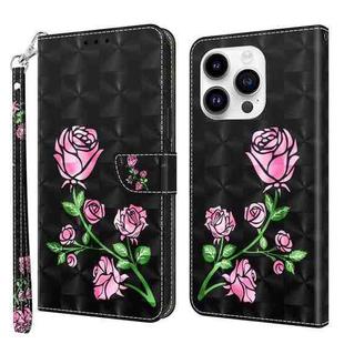 For iPhone 15 Pro 3D Painted Leather Phone Case(Rose)