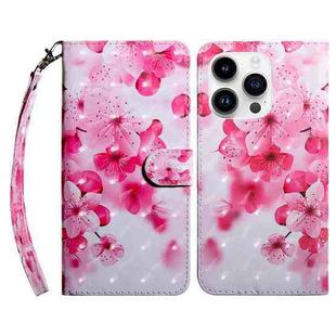 For iPhone 15 Pro 3D Painted Leather Phone Case(Red Flower)