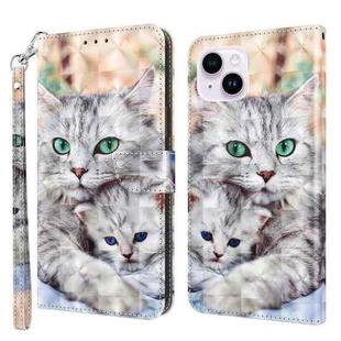 For iPhone 15 Plus 3D Painted Leather Phone Case(Two Loving Cats)