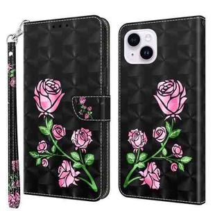For iPhone 15 Plus 3D Painted Leather Phone Case(Rose)