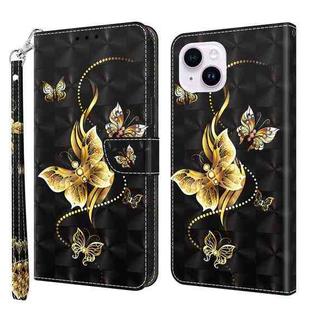 For iPhone 15 Plus 3D Painted Leather Phone Case(Golden Swallow Butterfly)