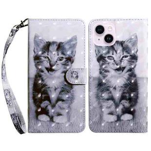 For iPhone 15 Plus 3D Painted Leather Phone Case(Smile Cat)