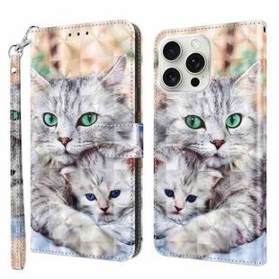 For iPhone 16 Pro Max 3D Painted Leather Phone Case(Two Loving Cats)