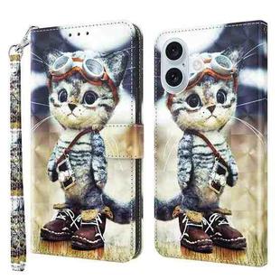 For iPhone 16 Plus 3D Painted Leather Phone Case(Naughty Cat)