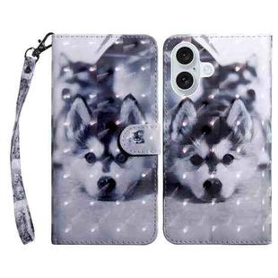 For iPhone 16 Plus 3D Painted Leather Phone Case(Husky)