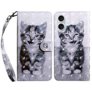 For iPhone 16 Plus 3D Painted Leather Phone Case(Smile Cat)