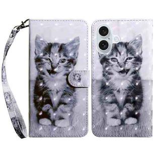 For iPhone 16 3D Painted Leather Phone Case(Smile Cat)