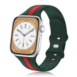 For Apple Watch 8 45mm Contrast Dual Color Silicone Watch Band(Army Green Red)