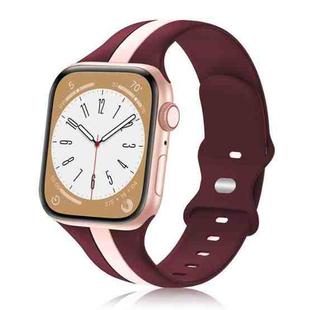 For Apple Watch SE 2022 40mm Contrast Dual Color Silicone Watch Band(Wine Red Pink)