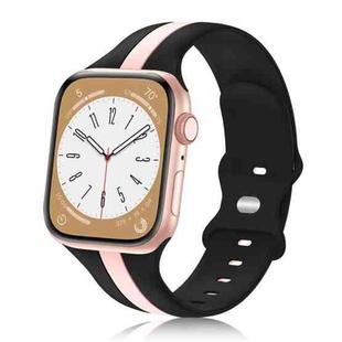 For Apple Watch SE 2022 44mm Contrast Dual Color Silicone Watch Band(Black Pink)